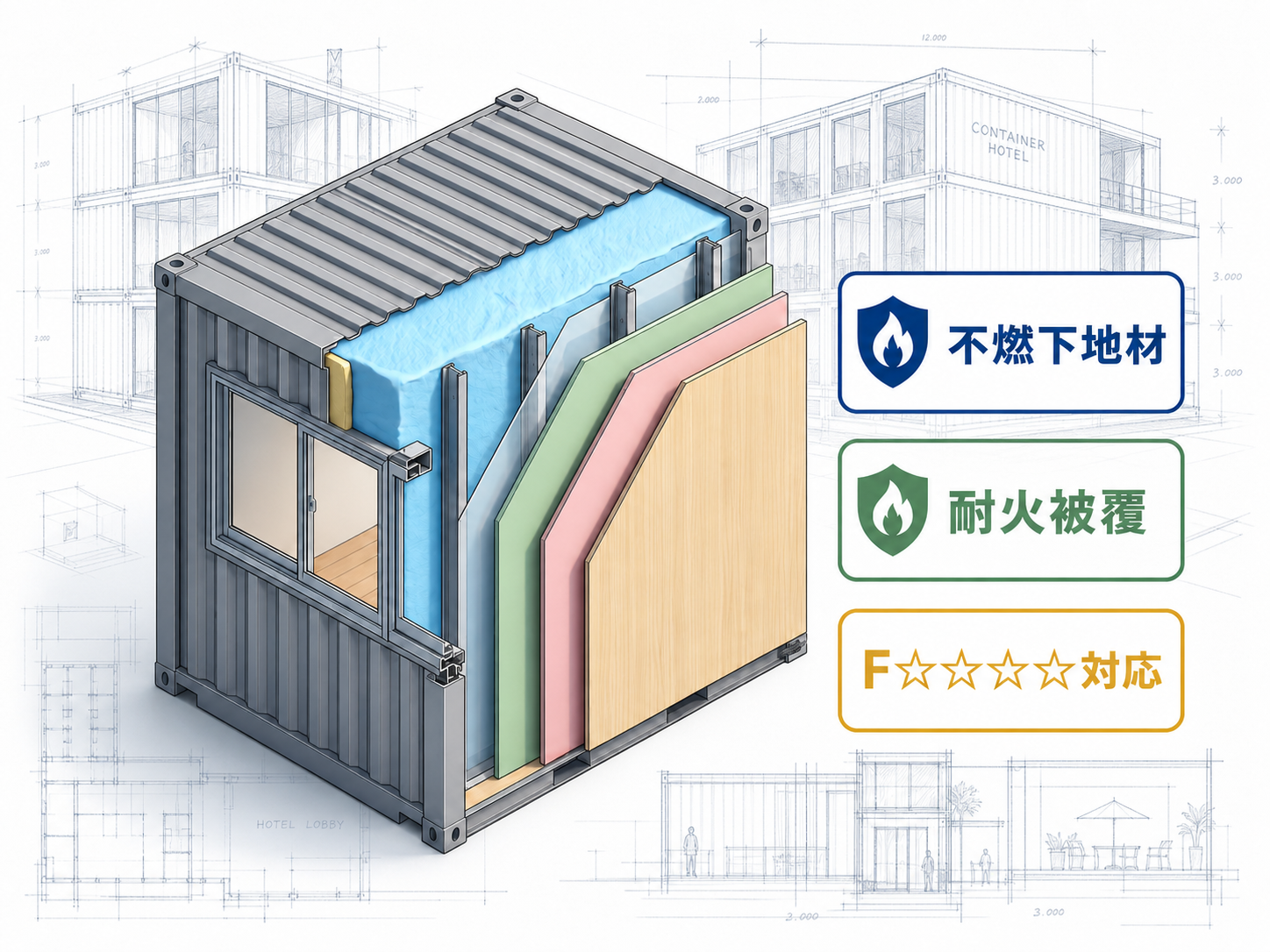 建築用コンテナモジュール製造工場の屋外ヤード｜Yustellar CUBOX