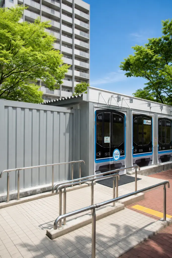 南砂改良工事-メトロ・スナチカ｜コンテナ施設事例 — 入口・展示・トイレ機能を効率的に備えた公共向けコンテナ施設