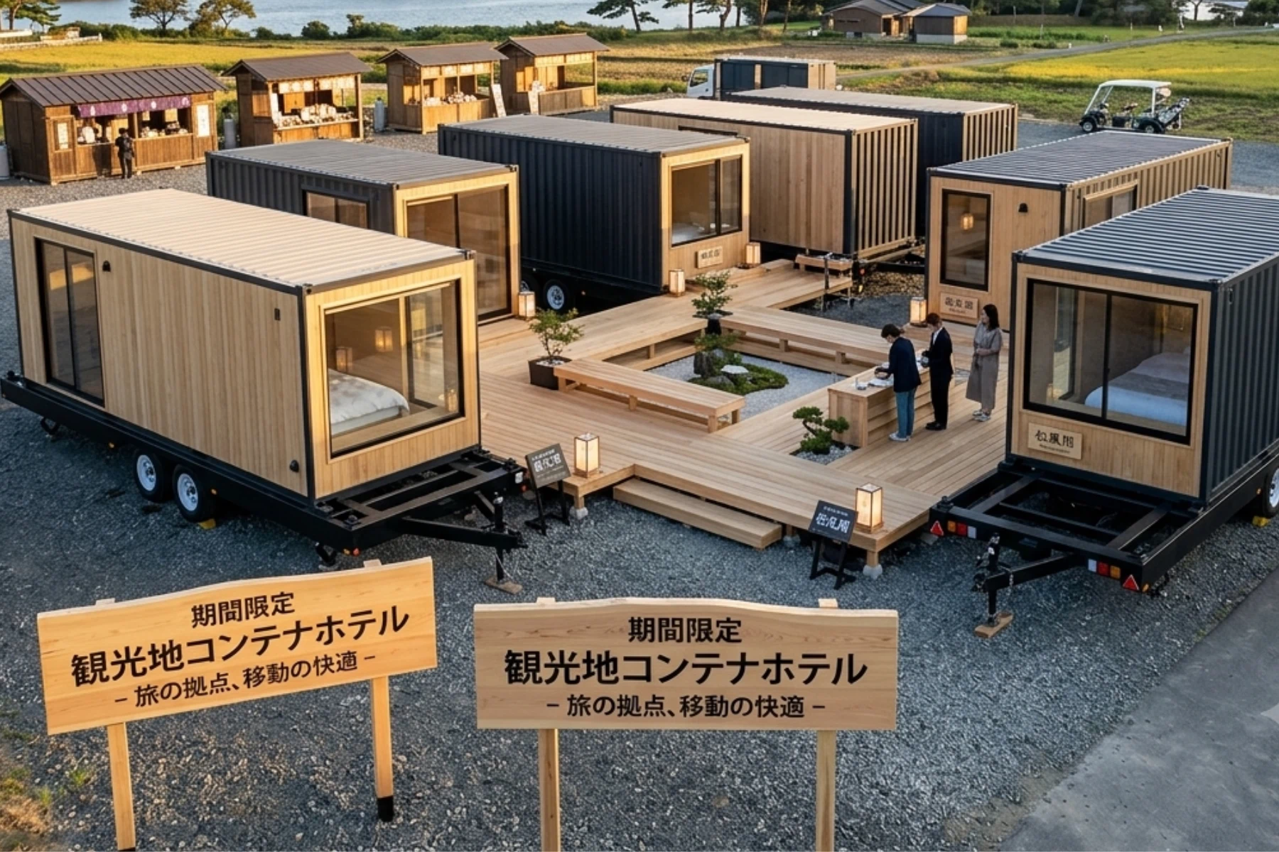 Yustellar Cuboxのコンテナホテル・グランピング向けトレーラーシャーシ付き宿泊ユニット