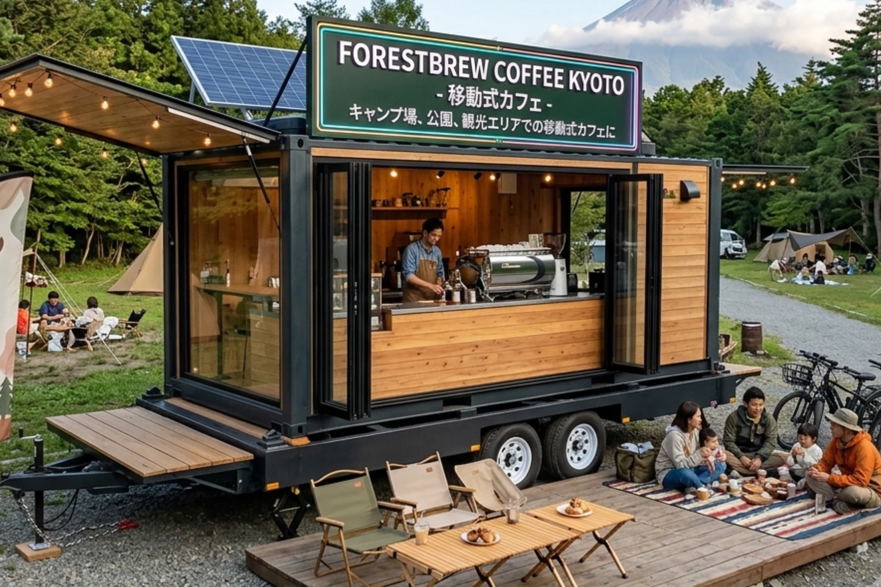 Yustellar Cuboxの屋外施設向け移動式コンテナカフェ、トレーラーシャーシ付き