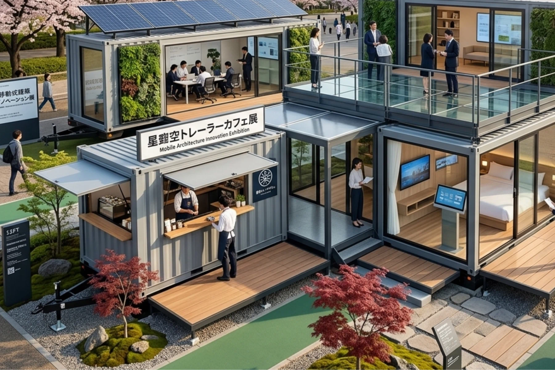 Yustellar Cuboxのトレーラーシャーシ付き移動式コンテナカフェ、観光地やイベント会場向け